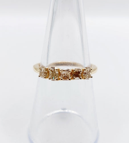 Bague 52.5 Demi alliance vintage or 14k et 0,95 carats diamants radiant Fancy Yellow 58 Facettes A06113