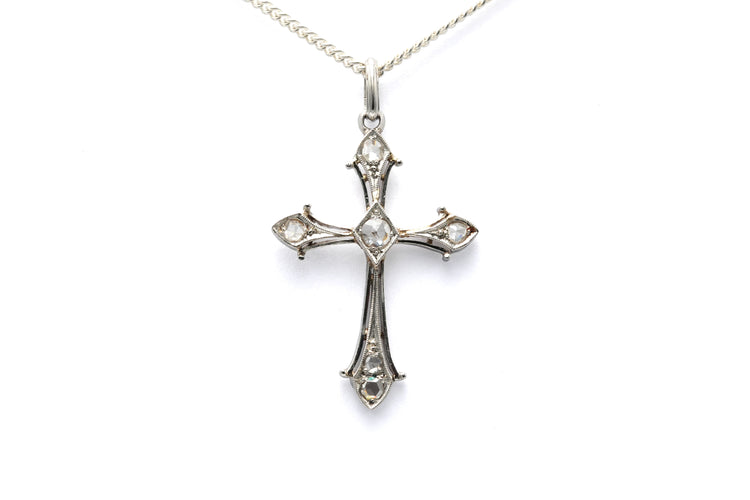 Pendentif Art Déco serti de diamants taille rose en or blanc 18 carats