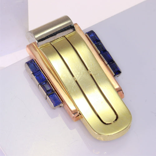 Clip Vogue Vintage : Saphirs sertis sur or tricolore