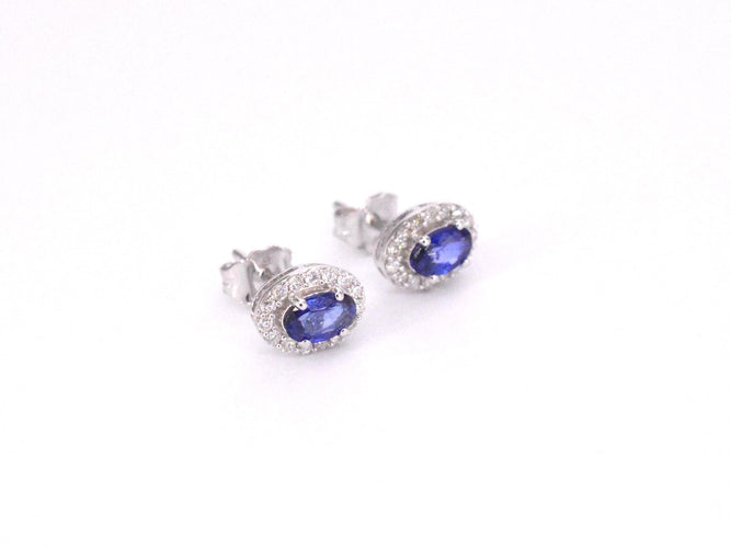 Boucles d'oreilles Boucles d'oreilles or blanc, diamants et saphir 58 Facettes 2013