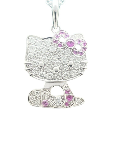 Collier Collier Hello Kitty – Or blanc 18K – 6.1g – Diamants & Saphir rose 1ct 58 Facettes