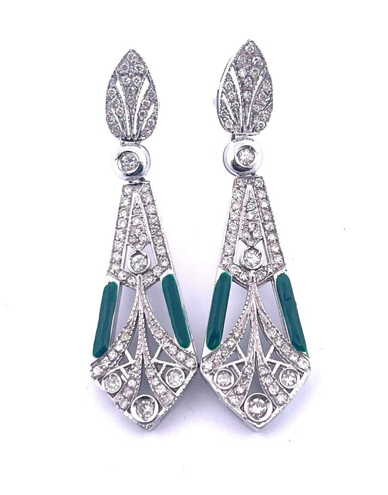 Boucles d'oreilles Boucles d'oreilles en or blanc avec diamants et émail vert 58 Facettes