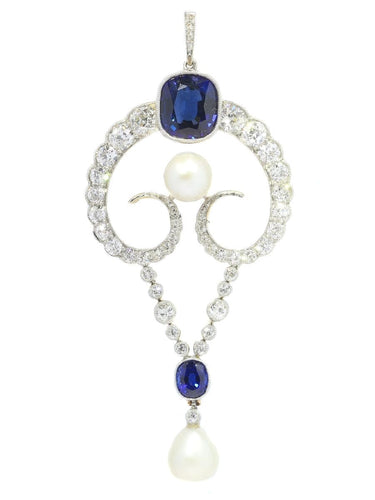 Belle Époque Elegance: Diamond Pendant with Cornflower Blue Sapphires
