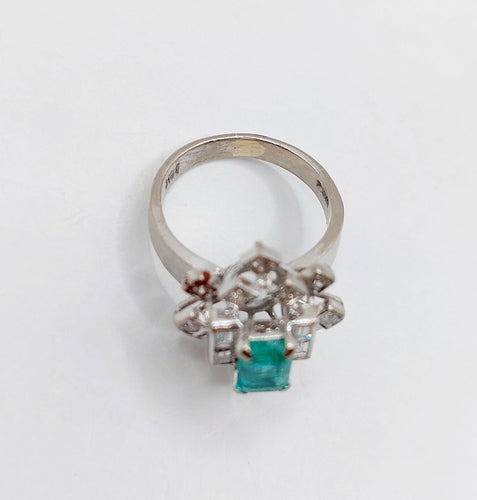 Bague 46.5 Bague vintage or blanc 14k émeraude et diamants 58 Facettes A05891