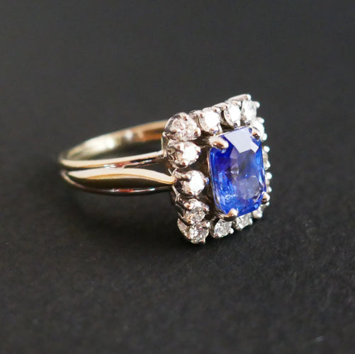 Bague saphir Ceylan non chauffé diamants