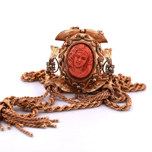 Collier Collier ancien avec camée corail en or 14k et diamants 58 Facettes CL115