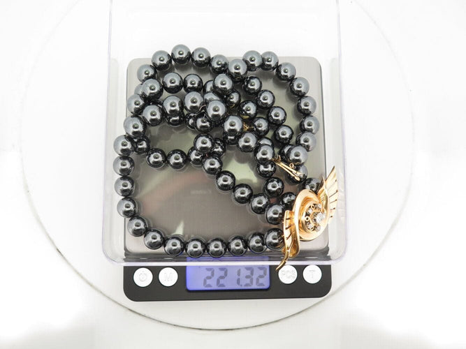 Collier collier double rangs perles hematites noires or jaune 18k & diamants 0.67ct 58 Facettes 272071