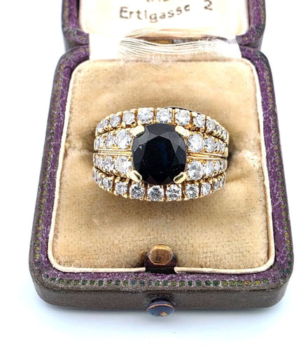 Anello oro giallo con zaffiro centrale e diamanti 58 Facettes