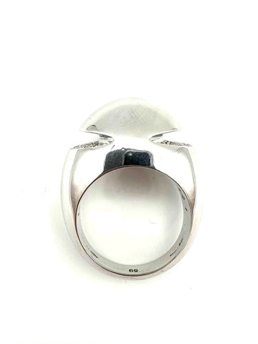 Bague 59 BVLGARI. Collection "Cabochon", bague or blanc 18K et diamants 58 Facettes