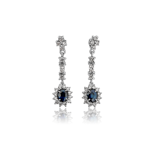 Boucles d'oreilles en or blanc, saphir et diamants