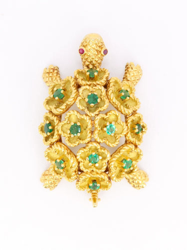 Broche Broche Tortue or jaune émeraudes rubis 58 Facettes 1170.2