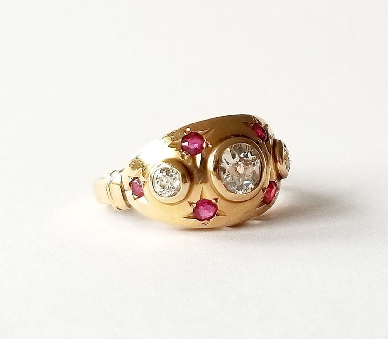 Bague 51 Bague or jaune 18K - Diamants et rubis 58 Facettes