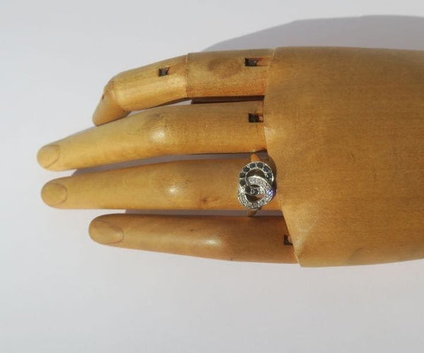 Bague de promesse deux ors, diamant, saphir naturel