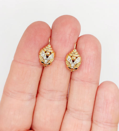 Boucles d'oreilles Dormeuses art déco en or rose 18k et pierres blanches (circa 1940) 58 Facettes A06470