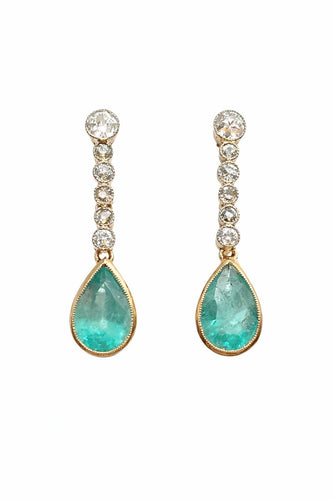 Boucles d'oreilles Boucles d'oreilles en or blanc et jaune avec émeraudes et diamants 58 Facettes 50375