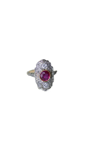 Bague 53 Bague Marquise Art Déco Rubis Birman et Diamants 58 Facettes