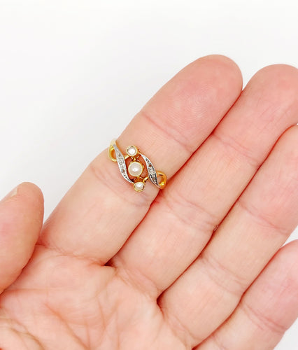 Bague 56 Bague antique perles et diamants taille rose en or 18k art nouveau 58 Facettes A06497