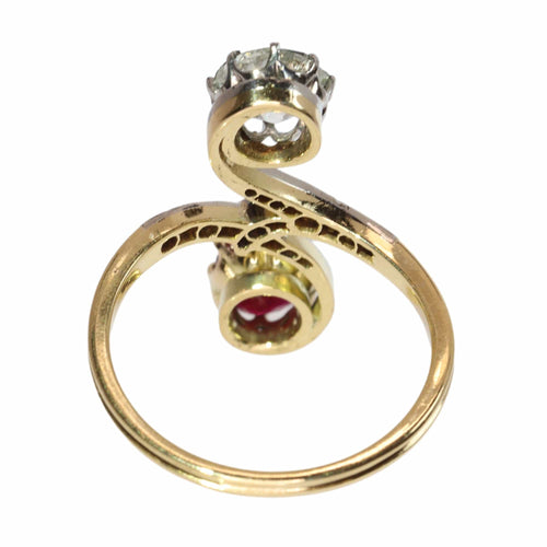 Bague 53 Circa 1900 Art Nouveau Toi et Moi ring with diamond, ruby, antique sparkle 58 Facettes 25317-0120