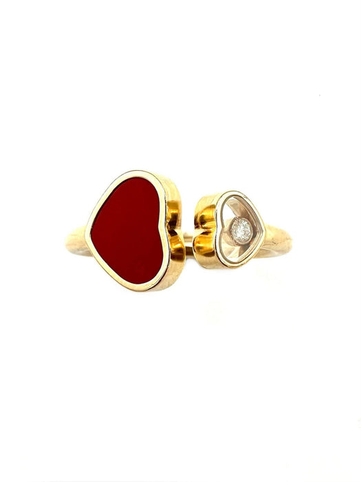 Bague 56 CHOPARD - bague Happy Hearts, or rose diamant et pierre rouge 58 Facettes