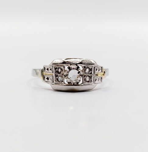 Bague 52 Bague art deco or blanc 18k diamants tailles roses et monture géométrique (circa 1930) 58 Facettes A05398