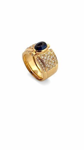 Bague en or jaune saphir cabochon et diamants