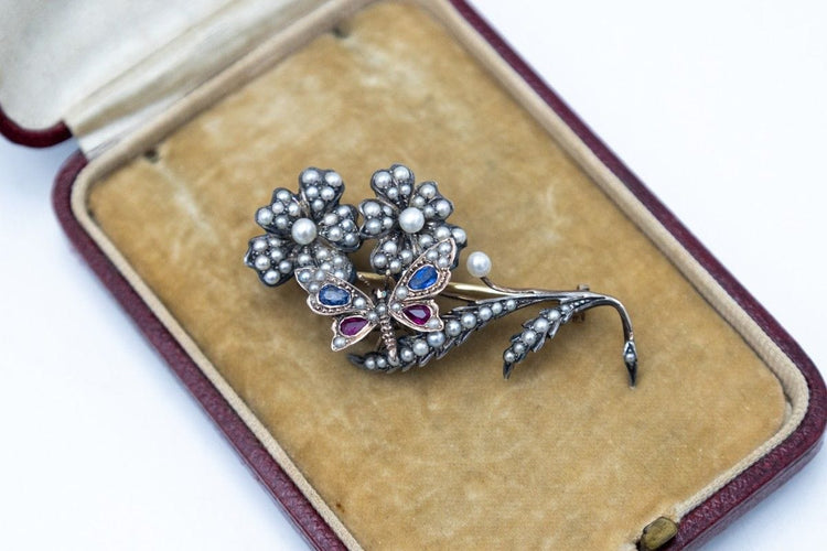 Broche Broche en or jaune et argent avec perles, Scandinavie, seconde moitié du XIXe siècle 58 Facettes 11029