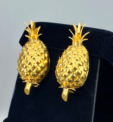 Paire de boucles d’oreilles Ananas en or jaune 18 carats