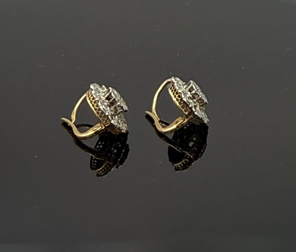 Boucles d'oreilles Dormeuses anciennes or jaune, platine, diamants 58 Facettes