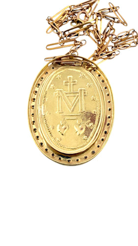 Médaille miraculeuse en or et diamants sur chaîne coulissante