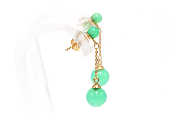 Boucles d'oreilles contemporaines en or jaune 14 carats serties de jade