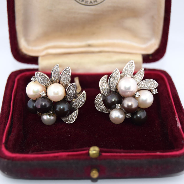 BOUCLES D'OREILLES VINTAGE en or blanc avec perles