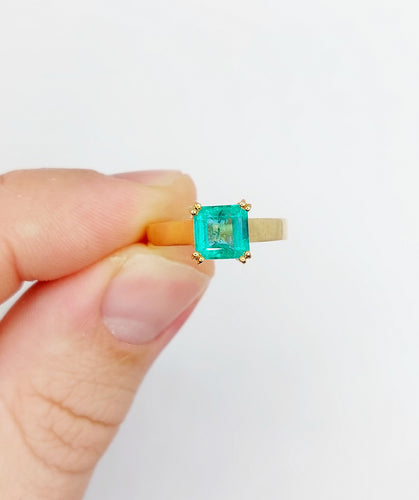 Bague 52.5 Bague solitaire Art déco en or 18k et émeraude 1,20 carat vintage 58 Facettes A06510