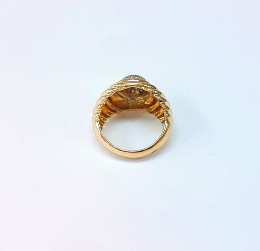 Bague jonc godronnée pavée en or jaune et or blanc, diamants 0,20 ct