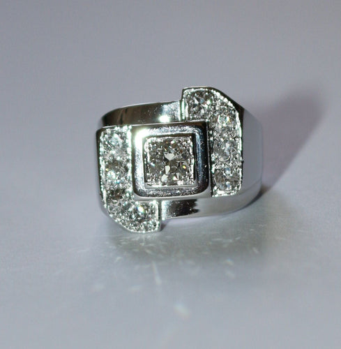 Bague 46 Bague Chevalière Art Déco Or Platine Diamants 58 Facettes 584
