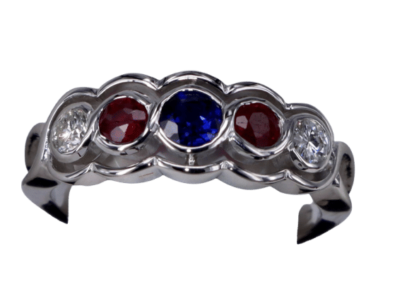 Bague 52 Alliance Bague Diamant Saphir et Rubis Or blanc 58 Facettes BA- 94