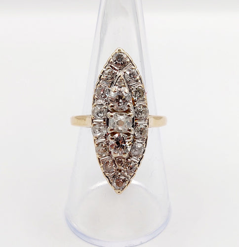 Bague 55.5 Bague marquise antique en or 18k et platine, diamants taille ancienne 1,75 ct 58 Facettes A06464