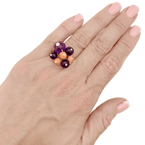 Bague 53 Bague Cartier, "Délices de Goa", or jaune, diamant, corail, améthystes. 58 Facettes 34812