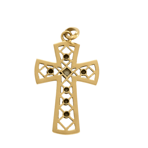 Pendentif Croix ancienne en or jaune et diamants tailles roses 58 Facettes