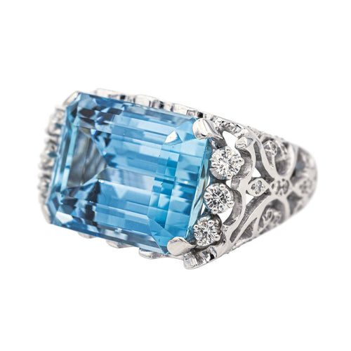 Bague 51 Bague Or blanc Aigue marine, Diamant 58 Facettes 3411144CN