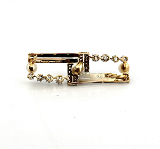 Broche ancienne en platine , perles et diamants