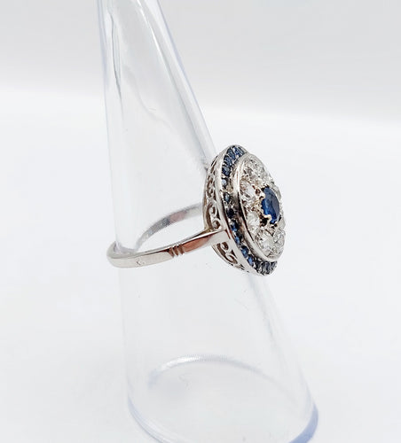 Bague 51 Bague cible art déco en platine, saphir et diamants taille ancienne 58 Facettes A06489