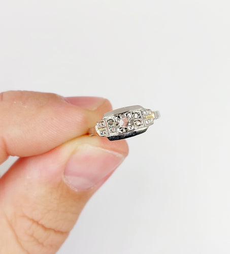 Bague 52 Bague art deco or blanc 18k diamants tailles roses et monture géométrique (circa 1930) 58 Facettes A05398