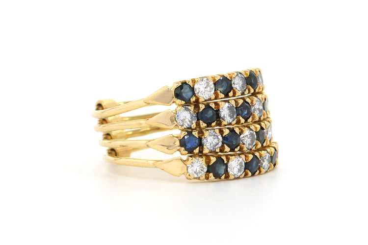 Bague 52 Bague multi-anneaux contemporaine en or jaune 18 carats sertie de saphirs et de diamants 58 Facettes 21849