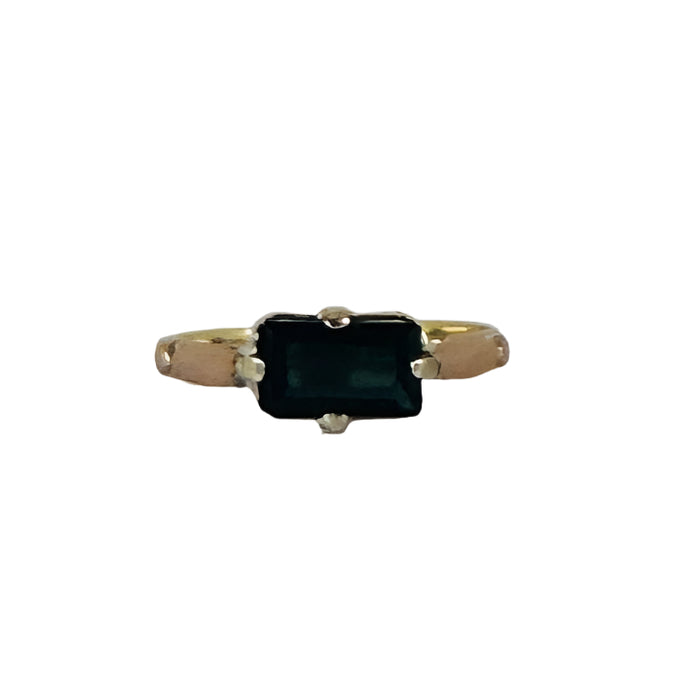 Bague vintage avec tourmaline noire naturelle, émeraude facettée