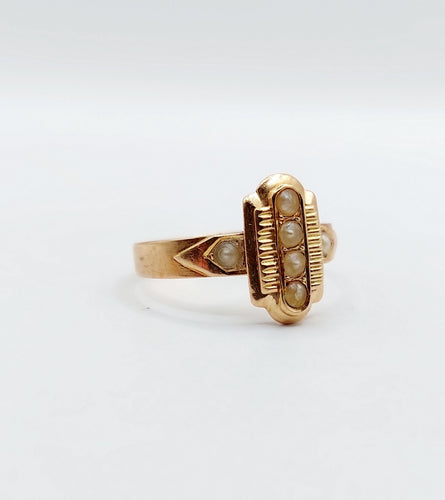 Bague 54.5 Bague marquise victorienne or rose ornée de perles dans une monture finement travaillée 58 Facettes A04592