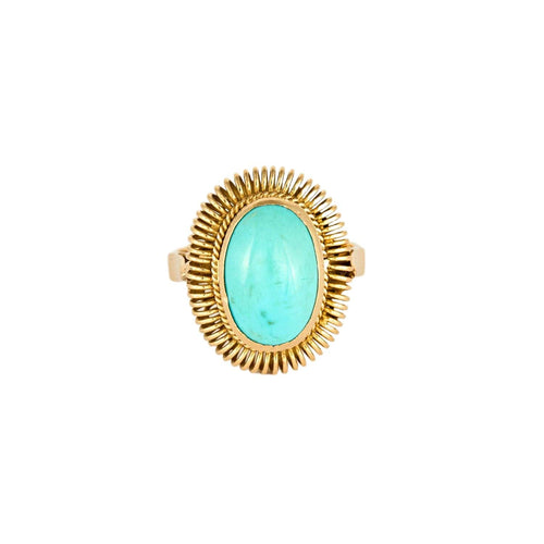 Bague 59 Bague or jaune et turquoise recomposée 58 Facettes PER0066