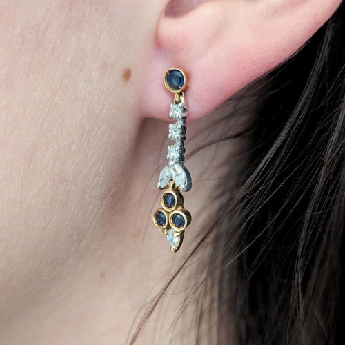 Boucles d'oreilles Boucles d'oreilles pendantes 2 or, diamants et saphirs 58 Facettes 32644