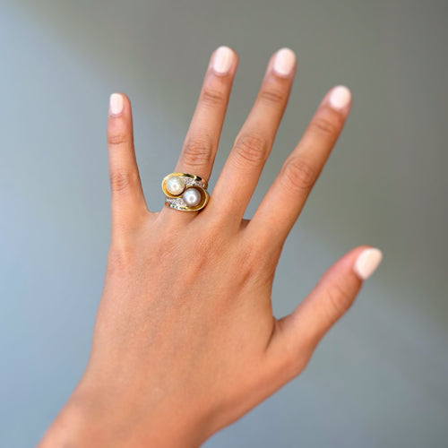 Bague 54 Bague - Or, Platine, Diamants & Perles 58 Facettes 250203R