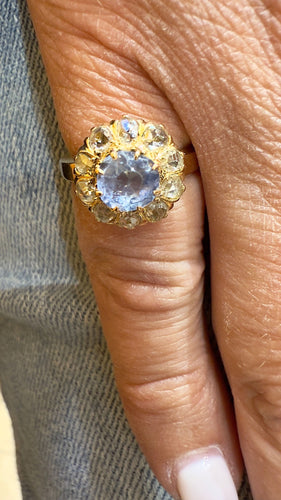 Bague 48 Bague ancienne en or rose , diamants et Aigue Marine 58 Facettes