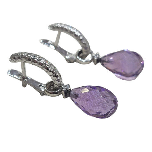 Boucles d’oreilles démontables en or blanc 18k et améthystes